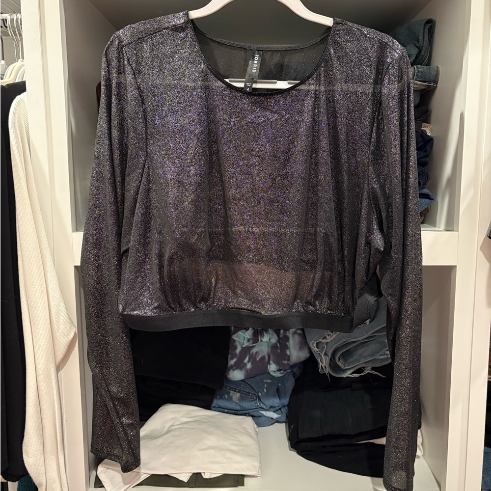 Torrid Black Glitter Sheer Blouse